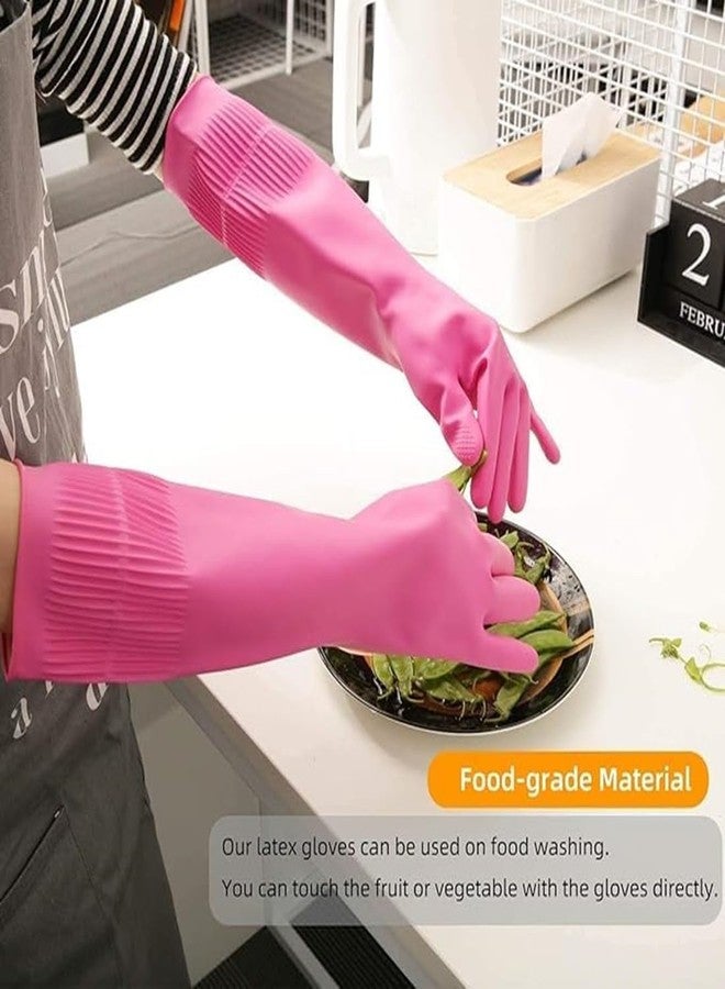 MPR4 -15 Inch Reusable Rubber Gloves | Heavy Duty | Hand Gloves For Dishwashing | Gardening | Kitchen, Cleaning Non-Slippery kitchen | Long Elbow Length1 Pair (Red) (Pink,) - Image 2